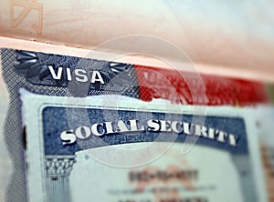 The American visa in a passport page USA background and sacial security nember personal document. SSN Ã¢â¬â social security number f